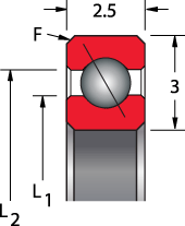 3 mm series, type A - angular contact, bearing profile