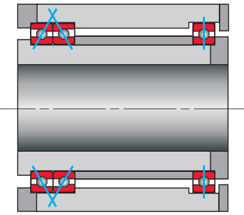 Kaydon Bearings - thin section bearings save space & weight - duplexed back-to-back pair of bearings teamed with a radial bearing